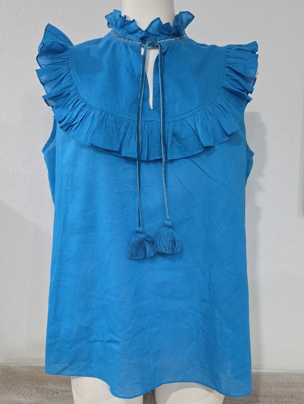 Figue Bright Blue Ruffle Tie-Neck Sleeveless Top